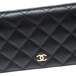 مملوكة مسبقًا محفظة شانيل جلد أسود ثنائية الطي