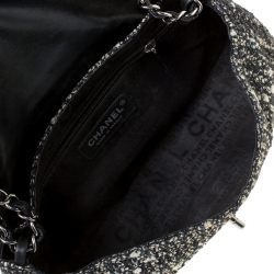 Pre Owned Chanel Black Tweed/Lizard Skin with Fur Trim Flap Shoulder Bag