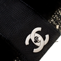 Pre Owned Chanel Black Tweed/Lizard Skin with Fur Trim Flap Shoulder Bag