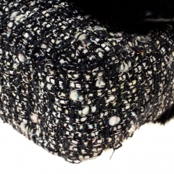 Pre Owned Chanel Black Tweed/Lizard Skin with Fur Trim Flap Shoulder Bag