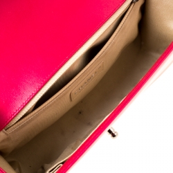 Pre Owned Chanel Dark Pink Lambskin Leather Chevron New Medium Boy Bag