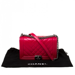 Pre Owned Chanel Dark Pink Lambskin Leather Chevron New Medium Boy Bag