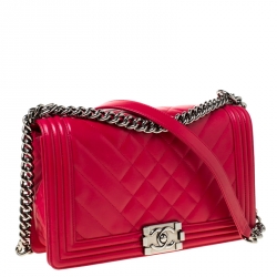 Pre Owned Chanel Dark Pink Lambskin Leather Chevron New Medium Boy Bag