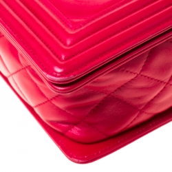 Pre Owned Chanel Dark Pink Lambskin Leather Chevron New Medium Boy Bag