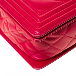 Pre Owned Chanel Dark Pink Lambskin Leather Chevron New Medium Boy Bag