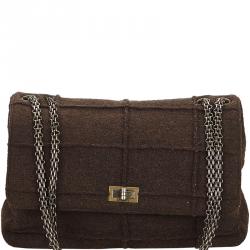 Pre Owned Chanel Brown Wool Reissue 225 Chain Flap Bag