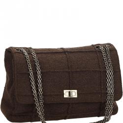 Pre Owned Chanel Brown Wool Reissue 225 Chain Flap Bag