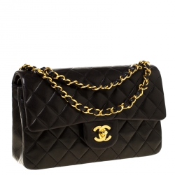 Pre Owned Chanel Black Quilted Leather Small Classic Double Flap Bag
