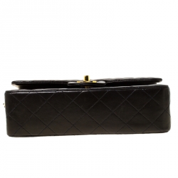 Pre Owned Chanel Black Quilted Leather Small Classic Double Flap Bag