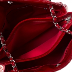 Pre Owned Chanel Red Quilted Patent Leather Medium Just Mademoiselle Bowler Bag
