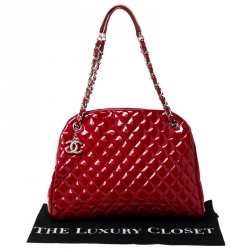 Pre Owned Chanel Red Quilted Patent Leather Medium Just Mademoiselle Bowler Bag
