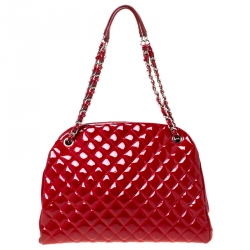 Pre Owned Chanel Red Quilted Patent Leather Medium Just Mademoiselle Bowler Bag