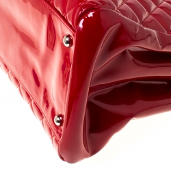 Pre Owned Chanel Red Quilted Patent Leather Medium Just Mademoiselle Bowler Bag