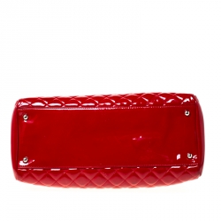 Pre Owned Chanel Red Quilted Patent Leather Medium Just Mademoiselle Bowler Bag