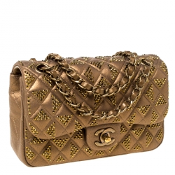 Pre Owned Chanel Bronze Crystal Embellished Leather CC Flap Shoulder Bag