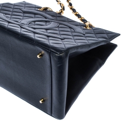 Pre Owned Chanel Navy Blue Quilted Caviar Leather Timeless Shopper Tote