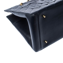 Pre Owned Chanel Navy Blue Quilted Caviar Leather Timeless Shopper Tote