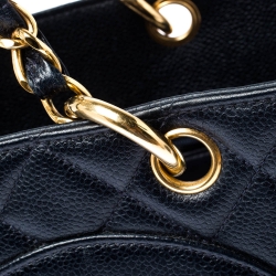 Pre Owned Chanel Navy Blue Quilted Caviar Leather Timeless Shopper Tote