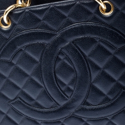 Pre Owned Chanel Navy Blue Quilted Caviar Leather Timeless Shopper Tote