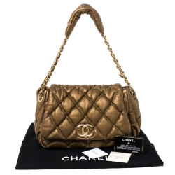 Pre Owned Chanel Gold Leather Bubble Quilt Flap Shoulder Bag
