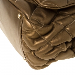 Pre Owned Chanel Gold Leather Bubble Quilt Flap Shoulder Bag