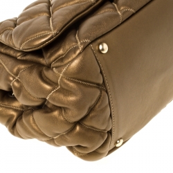 Pre Owned Chanel Gold Leather Bubble Quilt Flap Shoulder Bag