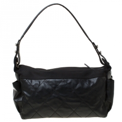 Pre Owned Chanel Black Coated Canvas and Nylon Large Biarritz Hobo