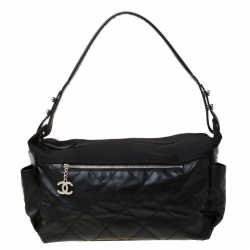 Pre Owned Chanel Black Coated Canvas and Nylon Large Biarritz Hobo