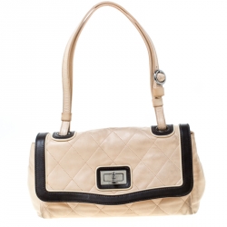 Pre Owned Chanel Beige/Black Quilted Leather Reissue Shoulder Bag