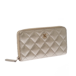 مملوكة مسبقًا Chanel Gold Quilted Leather Zip Around Wallet
