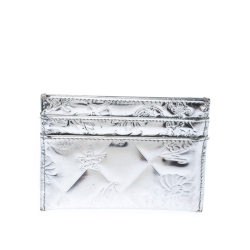 Pre Owned محفظة بطاقات شانيل لاكي سايمبولز جلد فضي لامع