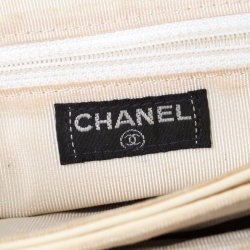 Pre Owned Chanel Cream Chocolate Bar Quilted Patent Leather Keyboard Flap Bag