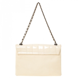 Pre Owned Chanel Cream Chocolate Bar Quilted Patent Leather Keyboard Flap Bag
