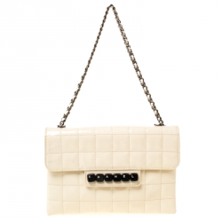 Chanel Cream Chocolate Bar Quilted Patent Leather Keyboard Flap Bag Chanel