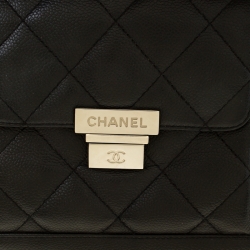 Pre Owned Chanel Black Quilted Leather Accordion Push Lock Flap Bag