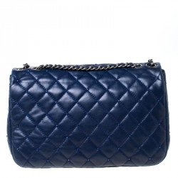 Pre Owned Chanel Blue Quilted Beaded Leather Small Flap Bag 