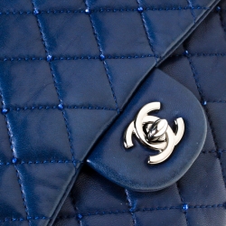 Pre Owned Chanel Blue Quilted Beaded Leather Small Flap Bag 