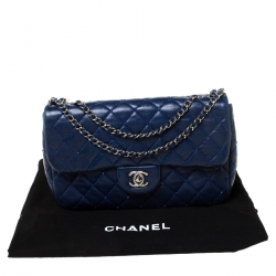 Pre Owned Chanel Blue Quilted Beaded Leather Small Flap Bag 