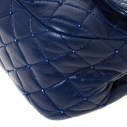 Pre Owned Chanel Blue Quilted Beaded Leather Small Flap Bag 