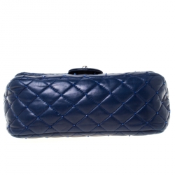 Pre Owned Chanel Blue Quilted Beaded Leather Small Flap Bag 