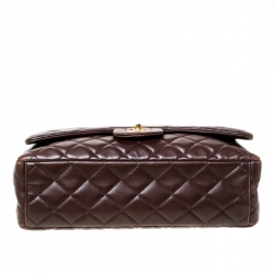 Pre Owned حقيبة شانيل قلاب كلاسيك ماكس جلد مبطن بنية