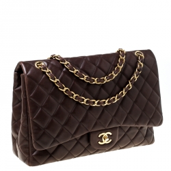 Pre Owned حقيبة شانيل قلاب  كلاسيك ماكس جلد مبطن بنية