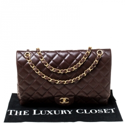 Pre Owned حقيبة شانيل قلاب كلاسيك ماكس جلد مبطن بنية