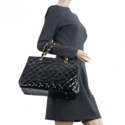 Pre Owned Chanel Black Vintage Patent Grand Shopping Tote GST
