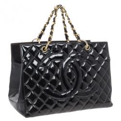 Pre Owned Chanel Black Vintage Patent Grand Shopping Tote GST