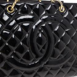 Pre Owned Chanel Black Vintage Patent Grand Shopping Tote GST