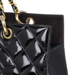 Pre Owned Chanel Black Vintage Patent Grand Shopping Tote GST