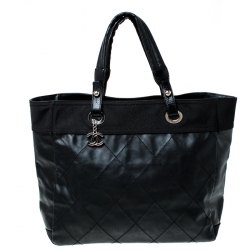 Pre Owned حقيبة يد شانيل باريس بيريتز جراند كانفاس مقوى مبطن أسود