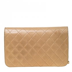 Pre Owned Chanel Beige Quilted Leather Vintage Flap Bag