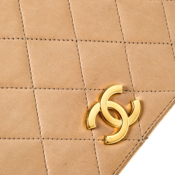 Pre Owned Chanel Beige Quilted Leather Vintage Flap Bag